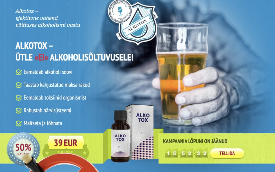 Alkotox Eesti – hind ja kust osta, ametlik veebisait, kommentaare ja ülevaated, farmaatsia, mis see on, struktuur ja koostis, infoleht ja annus, vastunäidustused ja kõrvaltoimed