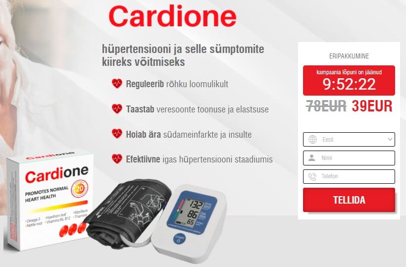 Cardione Eesti – hind ja kust osta, ametlik veebisait, kommentaare ja ülevaated, farmaatsia, mis see on, struktuur ja koostis, infoleht ja annus, vastunäidustused ja kõrvaltoimed