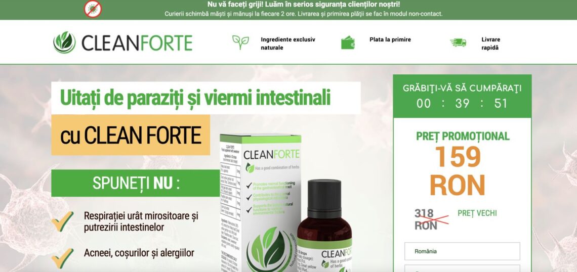 Clean Forte România – pareri si opinii, prospect, pret, ce este, compozitie, mod de administrare, contraindicatii, efecte adverse, pareri medici, disponibil in farmacia? Catena? Tei?