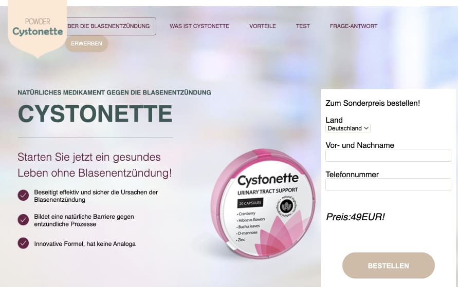 Cystonette Test – Erfahrungen & Bewertungen, Nebenwirkungen, Preis, Kaufen