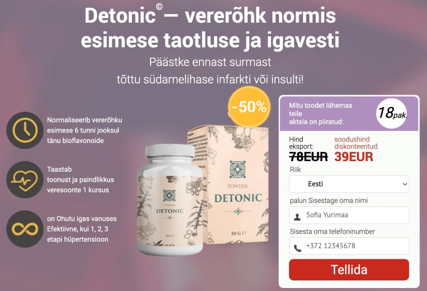 Detonic Eesti – hind ja kust osta, ametlik veebisait, kommentaare ja ülevaated, farmaatsia, mis see on, struktuur ja koostis, infoleht ja annus, vastunäidustused ja kõrvaltoimed