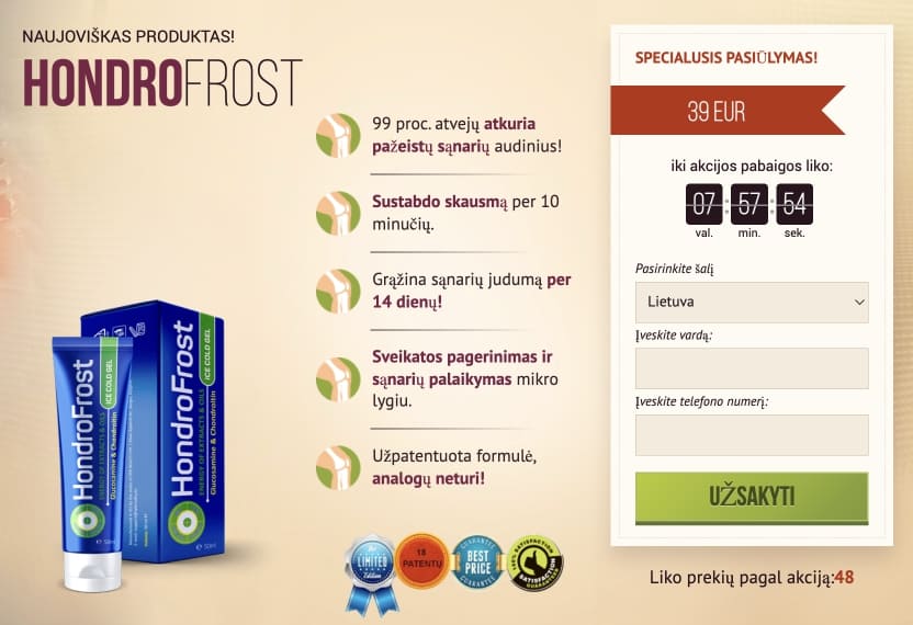 Hondrofrost Lietuva – kaina, kur pirkti, vaistinės, nuomonės ir atsiliepimai, kaip naudoti, gamintojo oficiali svetainė