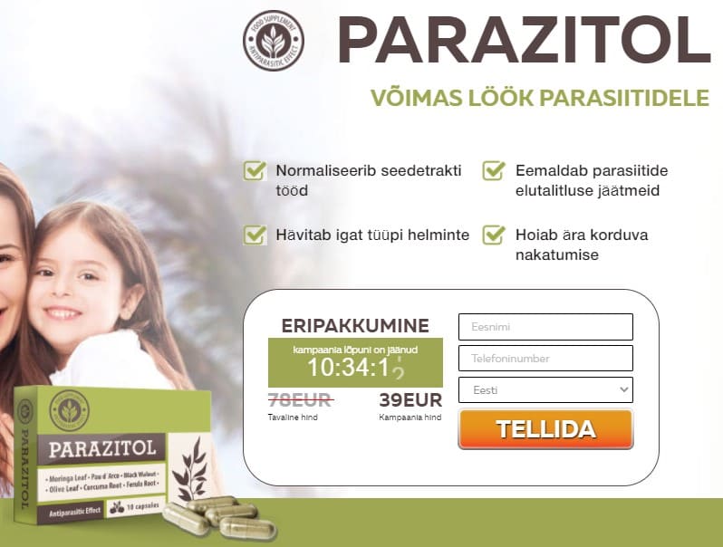 Parazitol Eesti – hind ja kust osta, ametlik veebisait, kommentaare ja ülevaated, farmaatsia, mis see on, struktuur ja koostis, infoleht ja annus, vastunäidustused ja kõrvaltoimed