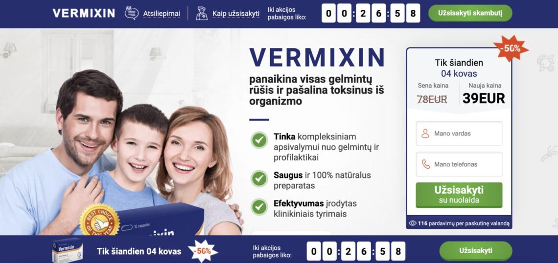 Vermixin Lietuva – kaina, kur pirkti, vaistinės, nuomonės ir atsiliepimai, kaip naudoti, gamintojo oficiali svetainė