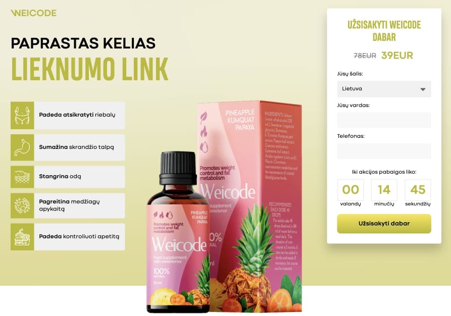 Weicode Lietuva – kaina, kur pirkti, vaistinės, nuomonės ir atsiliepimai, kaip naudoti, gamintojo oficiali svetainė